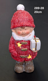 Figurină fetiță cu cadou luminos, decor ceramic Crăciun - 20cm